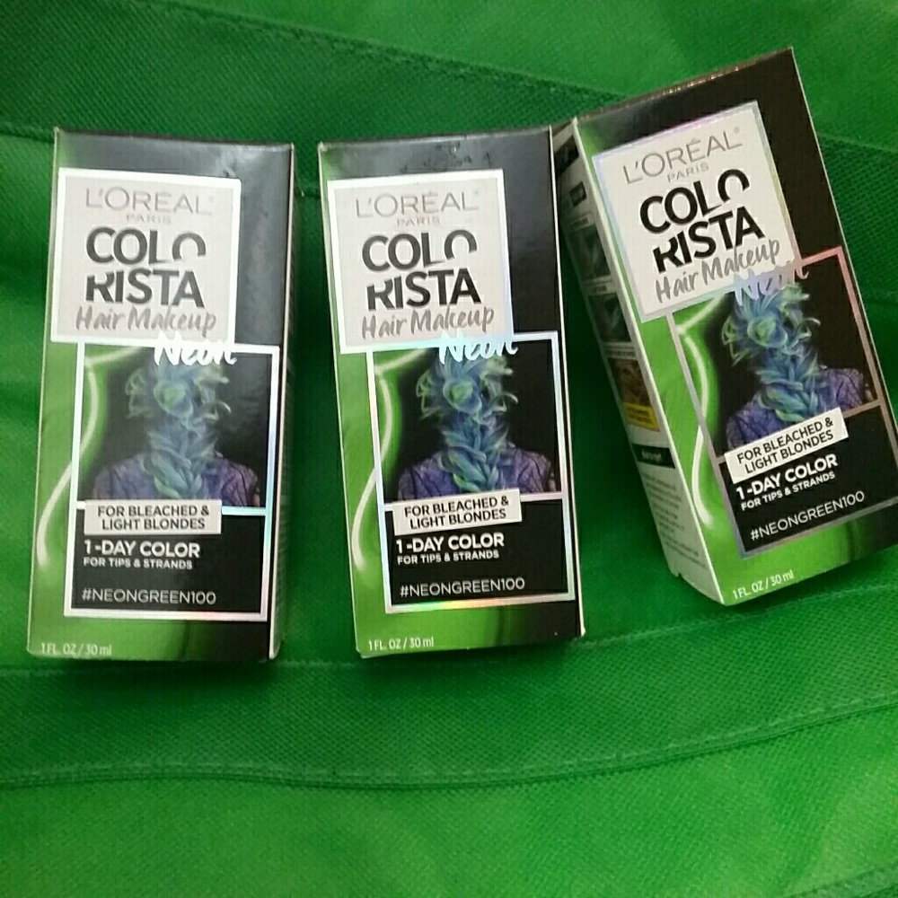 3 Temporary NEON Green Glow Blacklight Hair Makeup Rave Colorista L'Oreal NEW